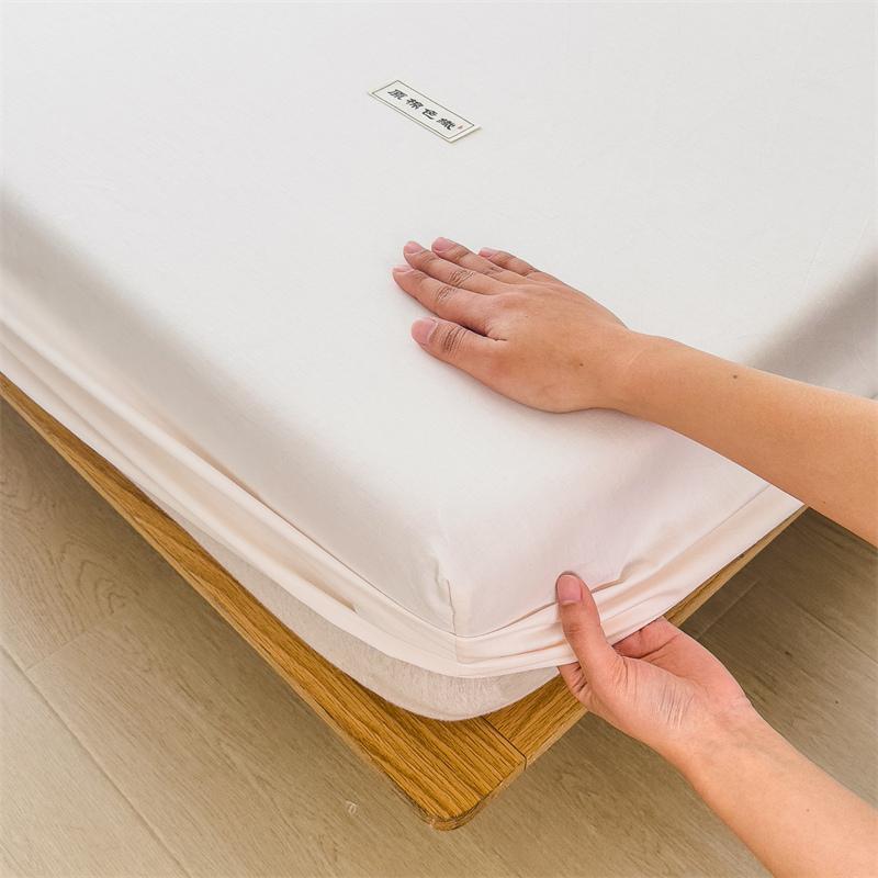 100% Cotton Solid Color Fitted Sheet 3Pcs Mattress Cover with Elastic Band Skin-friendly Soft Home Hotel Queen Size Bedding Set