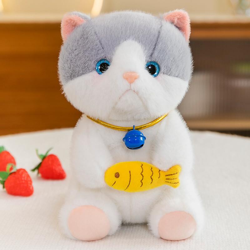 

Cat Hug Fish Plush Toy With Small Bell Kids Gift Pillow For Playroom Bedroom серебряный