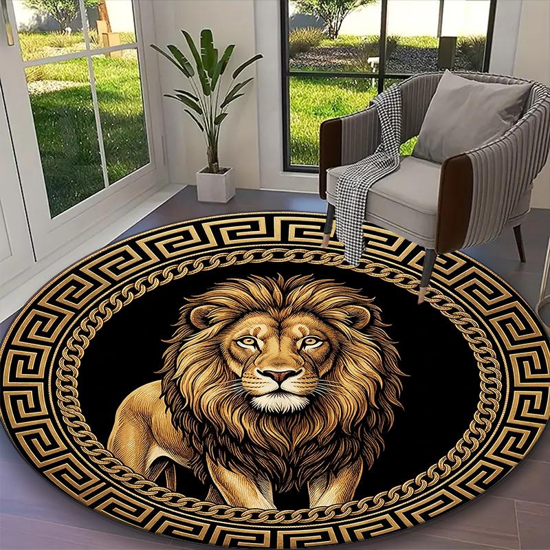 1pc Golden Graceful Lion (a) Rug, Digital Printed Home Chair Sofa Mat, Durable Office Round Carpet, Beautiful Festival Decorations
