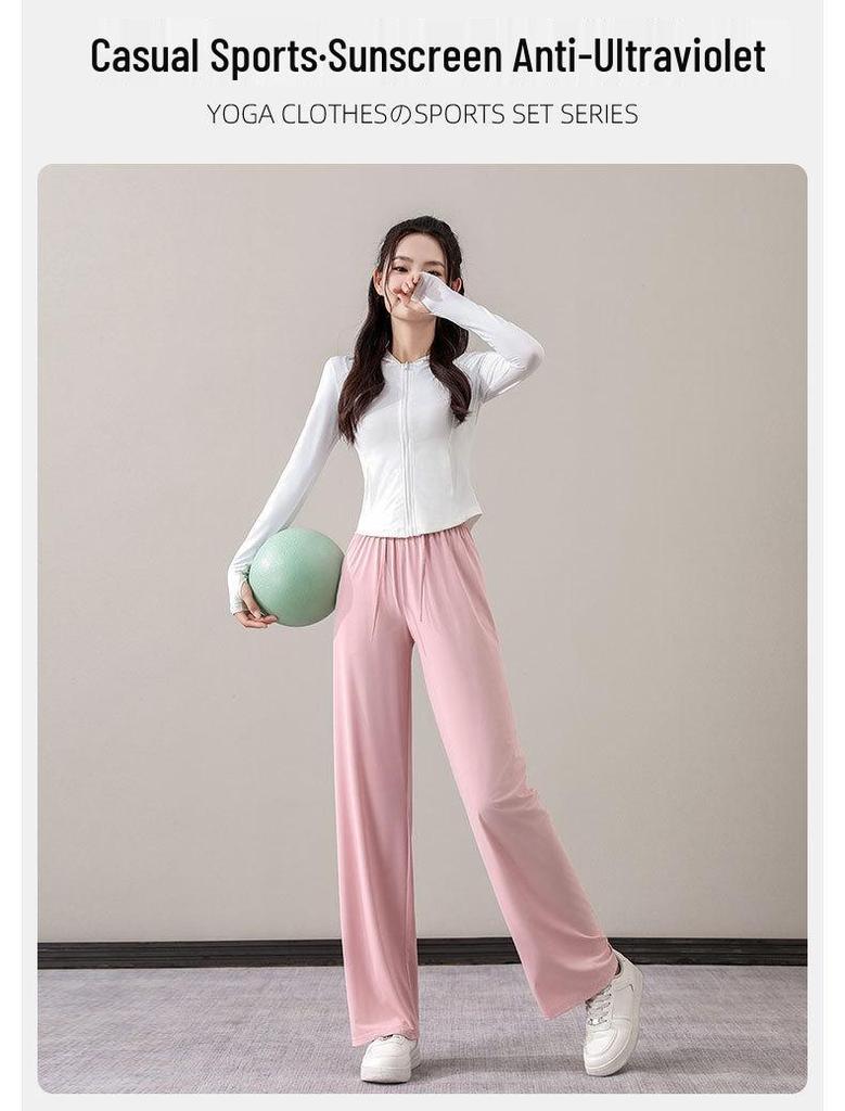 Women's 2024 Summer Sportswear Set: Sun Protection Ice Silk Wide-Leg Pants & Yoga Suit for Outdoor Hiking and Climbing