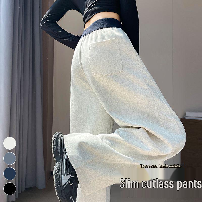 2026 Autumn/Winter Women's High Waist Loose Casual Sweatpants, Plus Velvet Wide Leg Cropped Pants.