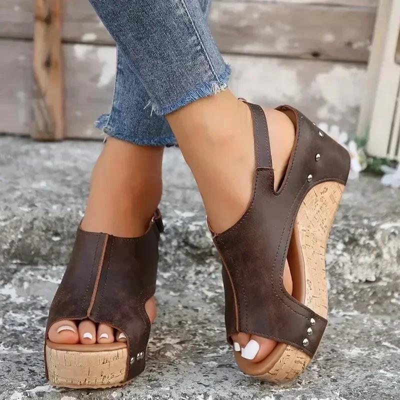 Plus Size Women's Peep Toe Platform Wedge Sandals Heel Fashion Dress High Heel Shoes for Women Outdoor Causal Sandalias De Mujer