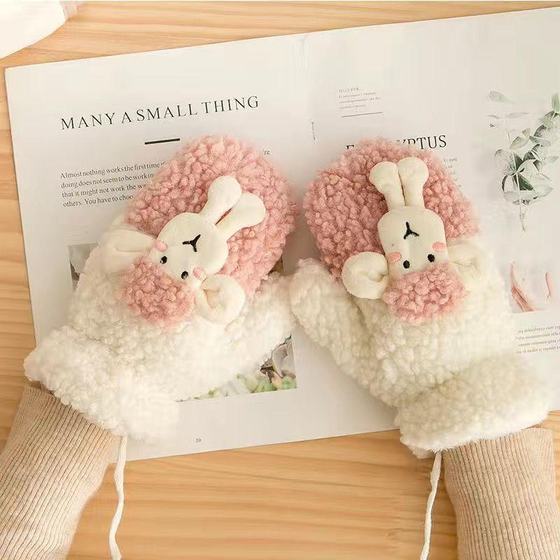 

Women s Winter Cute Korean Version Student Thick Velvet Warm Hanging Neck Knitted Gloves