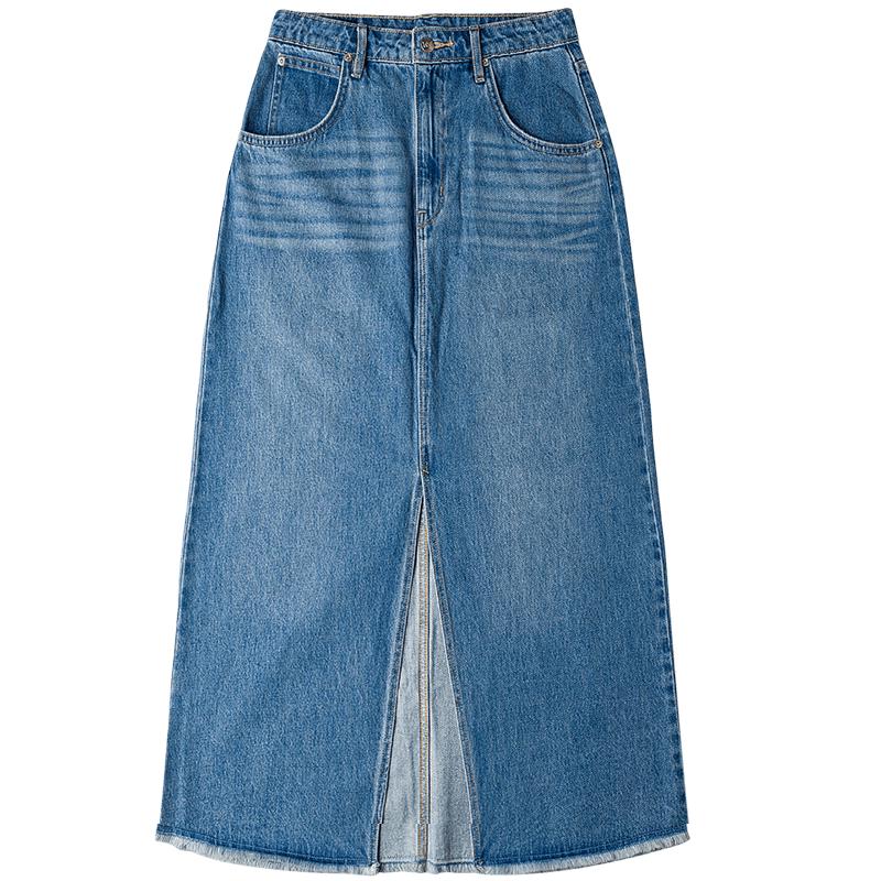 Lee 2025 New Comfort Fit Five-Pocket Front Slit Denim Midi Skirt M