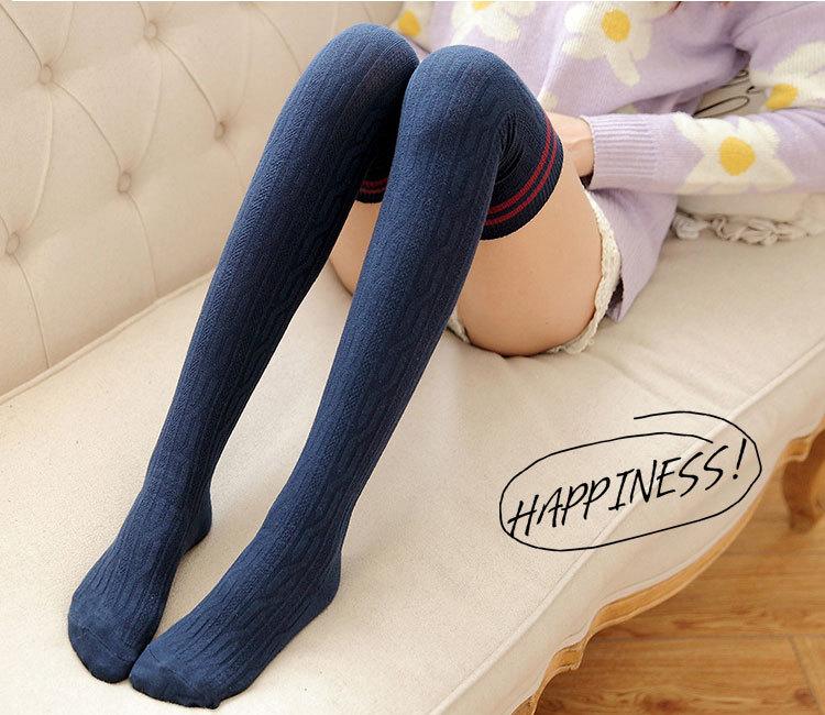 College Style Stockings, Women'S Two-Bar Twist Stacking Socks, Japanese And Korean Striped Stockings Over The Knee Socks