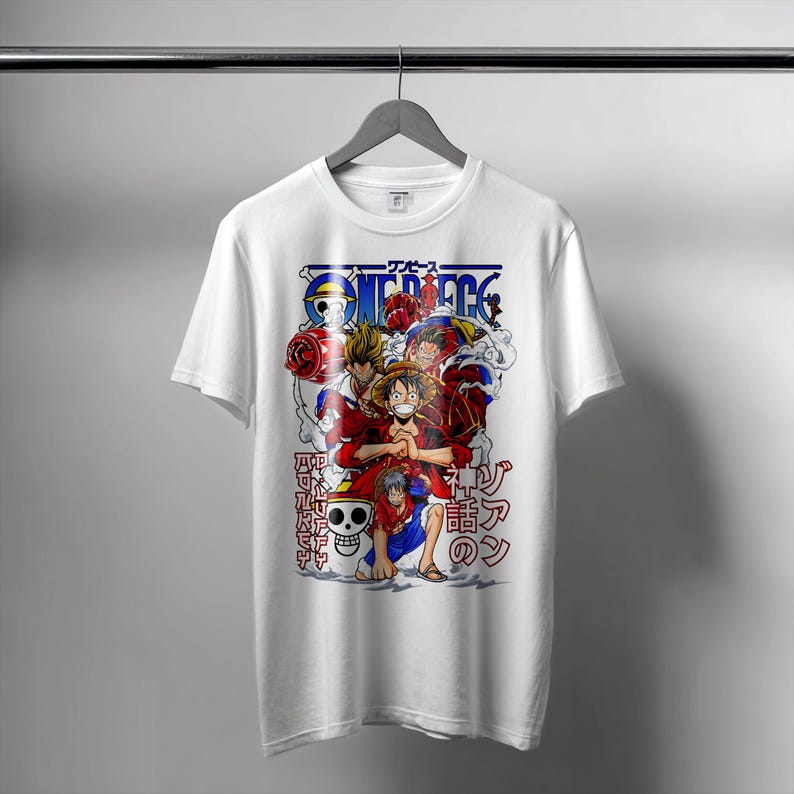 One Piece Strohhut-Piraten Crew T-Shirt, Unisex Anime Fan Streetwear Tee, 100% Baumwolle Lässiges Kurzarm Top