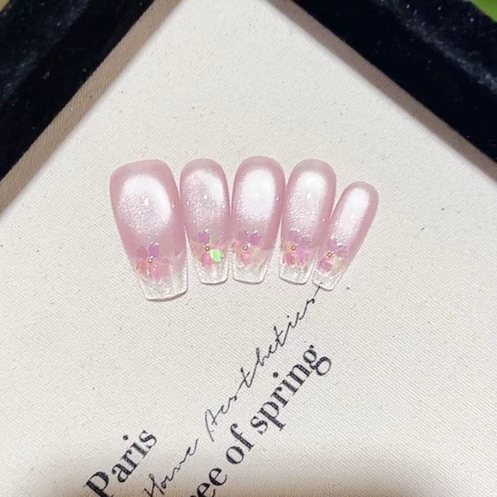 Pure Hand-made Phototherapy Wear Armor Aurora Sakura Finished Product Reusable Nail Art Patches Can Be Removed