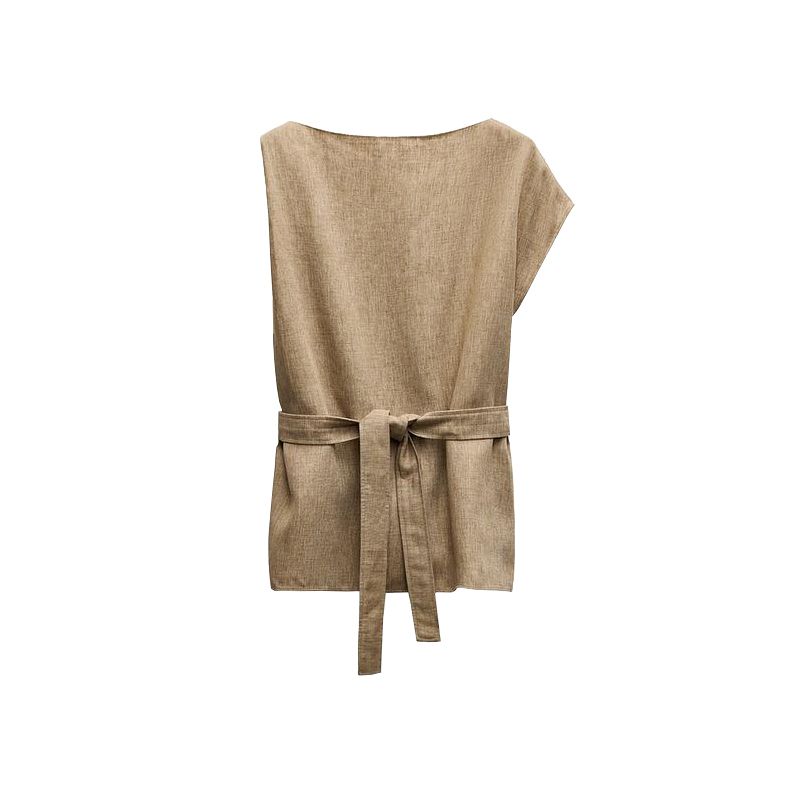 

Spring New Shoelace Asymmetric Linen Blend Tops 4043051 Pajamas Style Pants 4043052 Tops L