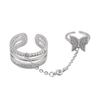 Trendy Personality Double Finger Chain Rings For Women Girls Tassel Butterfly Punk Rings Ladies Fashion Hip Hop Jewelry Gifts