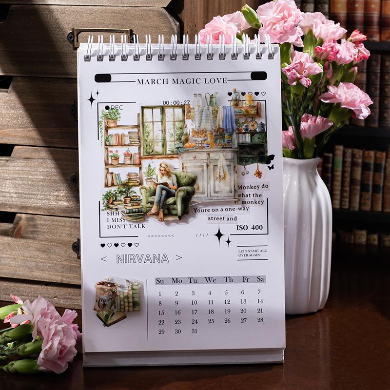Piece Retro Daily Life Tape Sticker Roll, Nostalgic Motifs of Everyday Moments (Like Vintage Postcards, Tea Sets)