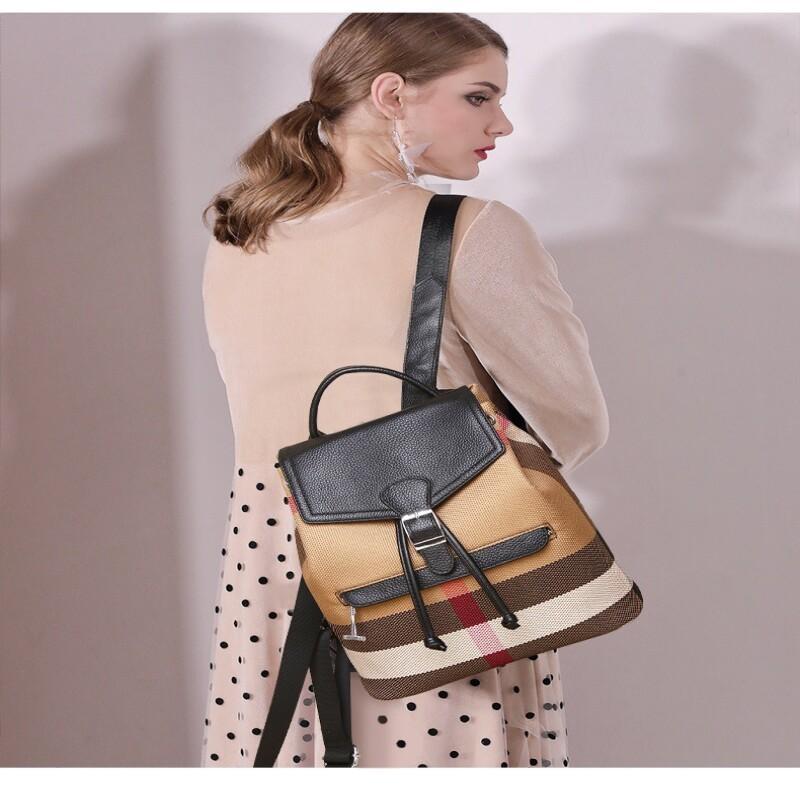 

Fashionable Classic Women s Backpack Large Capacity Simple Schoolbag Plaid Multi Function Casual Soft Leather Backpack