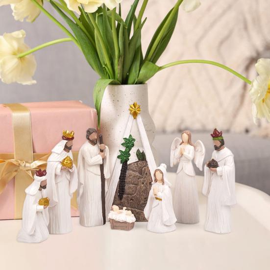 

Набор рождественских сцен из смолы Рождественская статуэтка «Рождение Иисуса» Настольные украшения Праздничный набор персонажей рождественских сцен Религиозные статуэтки ручной работы 1 Set