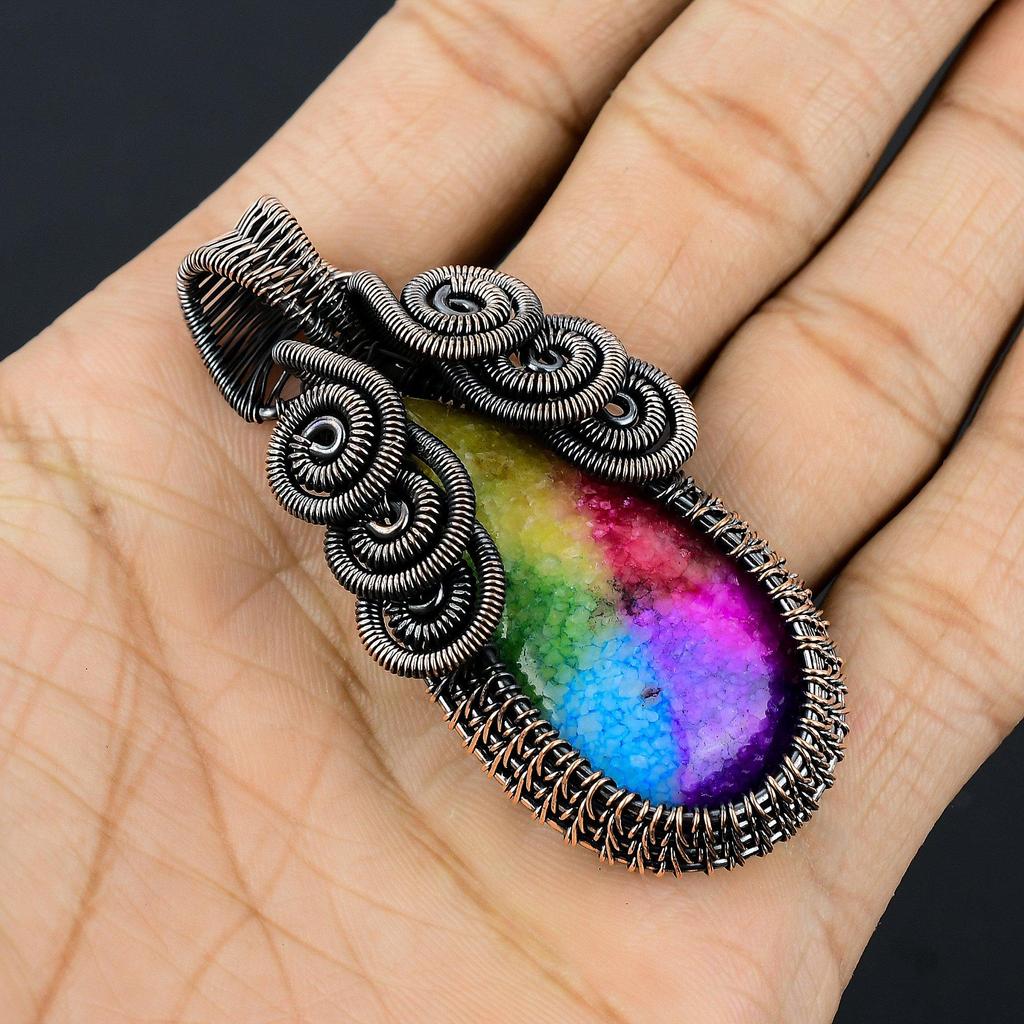 Rainbow Solar Quartz 999 Copper Wire Wrapped Pendant, Handmade Gemstone Pendant Jewelry, Gifts For Wife Brand New Pendant