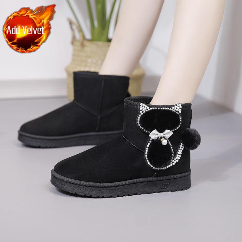 Fashion Large Size Warm Platform Woman Shoes Pearl Fleece-lined Round Toe Snow Boots for Women Fashion Trend 2025 Footwear on Promotion