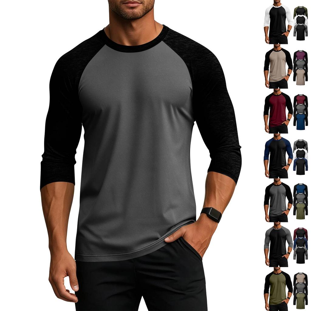 Men's Colorblock Raglan Sleeve Athletic Shirt Three Piece Set Lightweight Stretchy Sport Top for Training Running Casual Wear