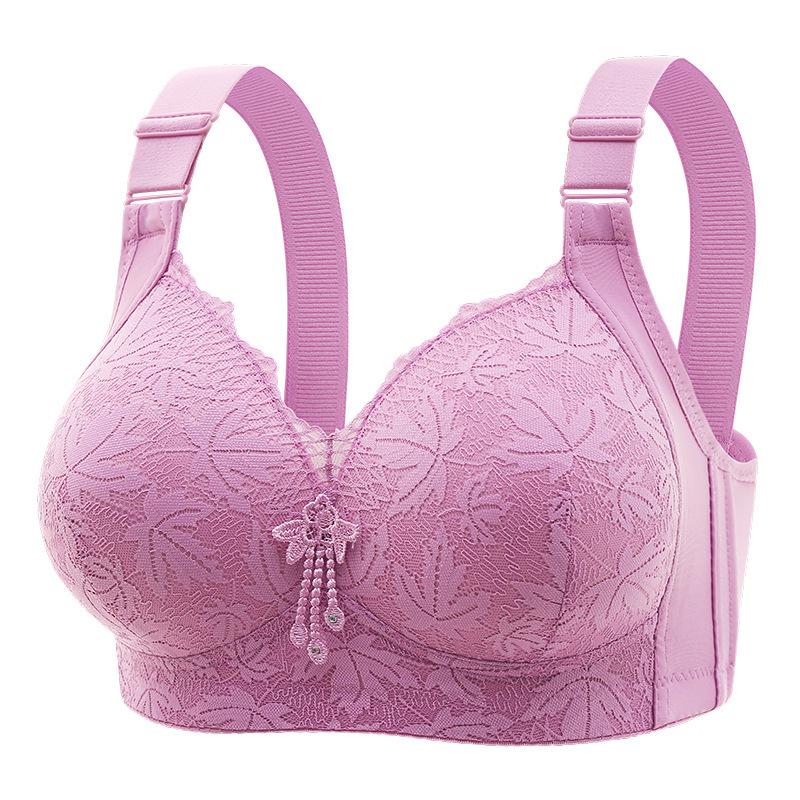 Plus Size Wirefree Lace Trim Bra with Adjustable Straps, Comfortable Side Support, and Sexy Gathering Design