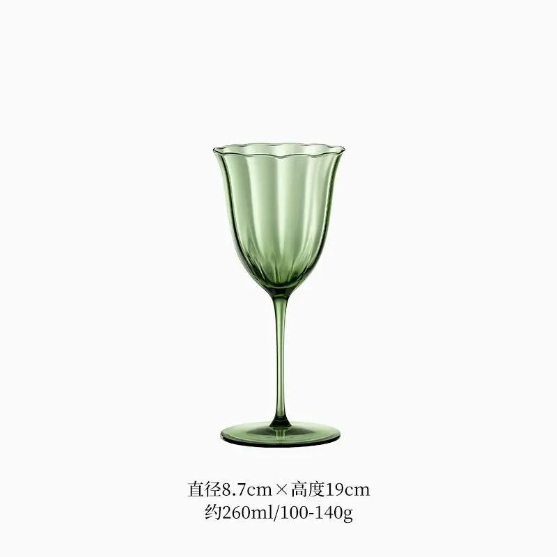 Light Luxury Retro Flower Home Wine Glasses Champagne Cup Set Crystal Goblet Glass Ribbed Pink Green Cocktail Glass Martini Cup