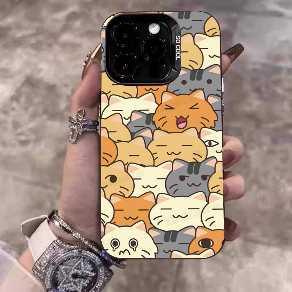 Cartoon Cute Cats Background Phone Case For IPhone 17 16 15 14 11 12 13 Pro Max Pro Plus Colored Silver Cover