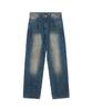 ANALOG MOOD Crack Washed Semi-Wide Denim (Medium Blue)