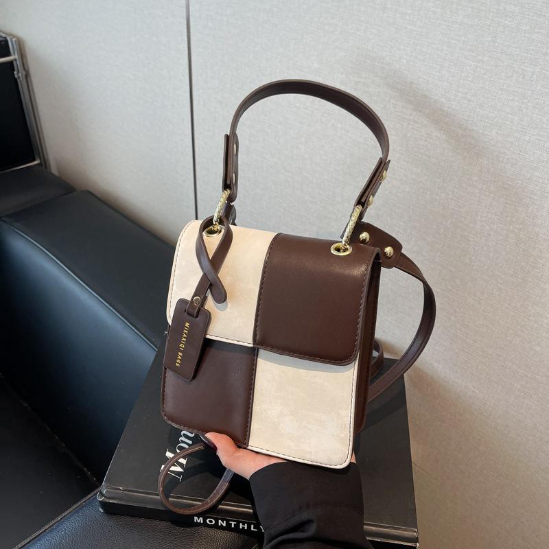 

Small bag women s autumn and winter new fashion shoulder messenger bag contrasting color splicing portable small square bag