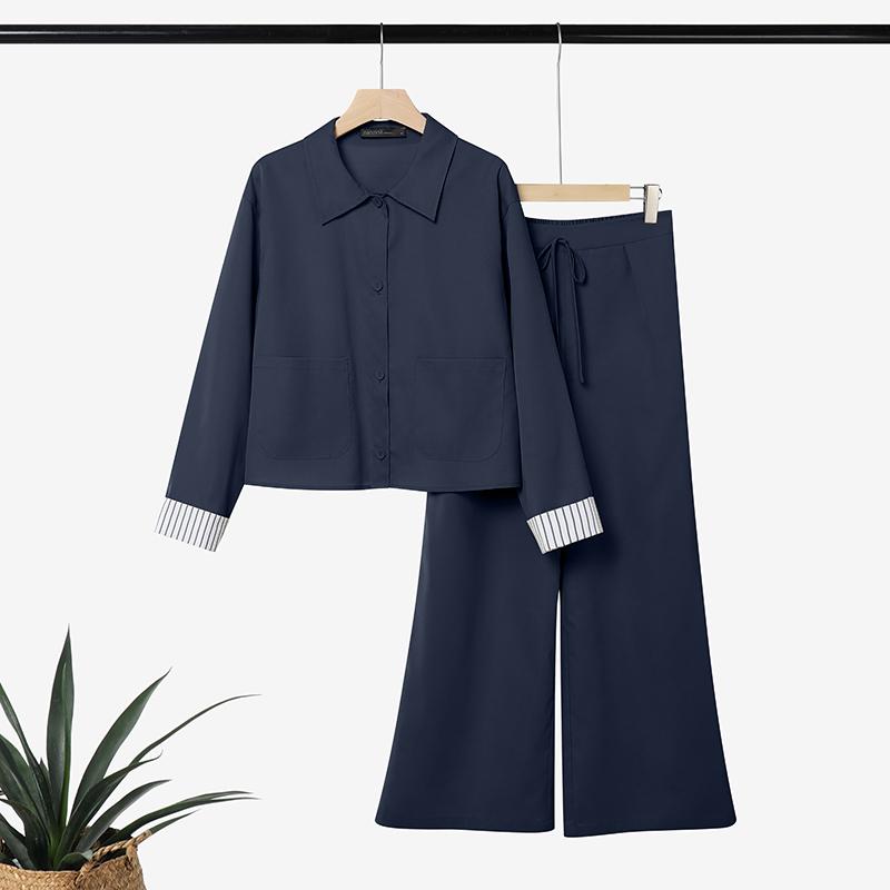 ZANZEA Elegant Women Outfits Lapel Neck Long Sleeve Blouse and Long Trousers Casual Two Piece Cargo Sets