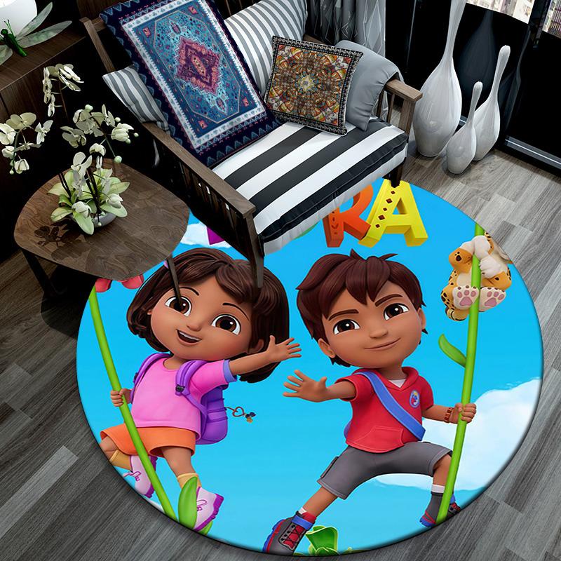 Dora the Explorer2 Round Area Rug,Carpet Rug for Living Room Bedroom Sofa Playroom Decor,Non-slip Floor Mat