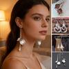 1 Pair Women Earrings Ethnic Style Plant Leaf Design Faux Obsidian Inlaid Hook Earrings Jewelry Gift Accessories