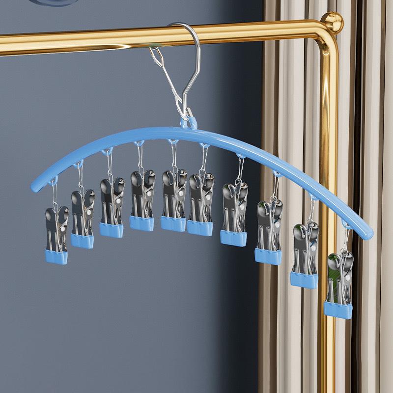 1 Stück 10-Klammern Socken-Trockengestell, Winddichter Kleiderbügel aus Edelstahl, Platzsparendes Bogenförmiges Unterwäsche-Handtuch-Klammergestell