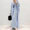 Plus Size Women's Striped Long Shirt Dress with Seven-Sleeve, Loose Fit