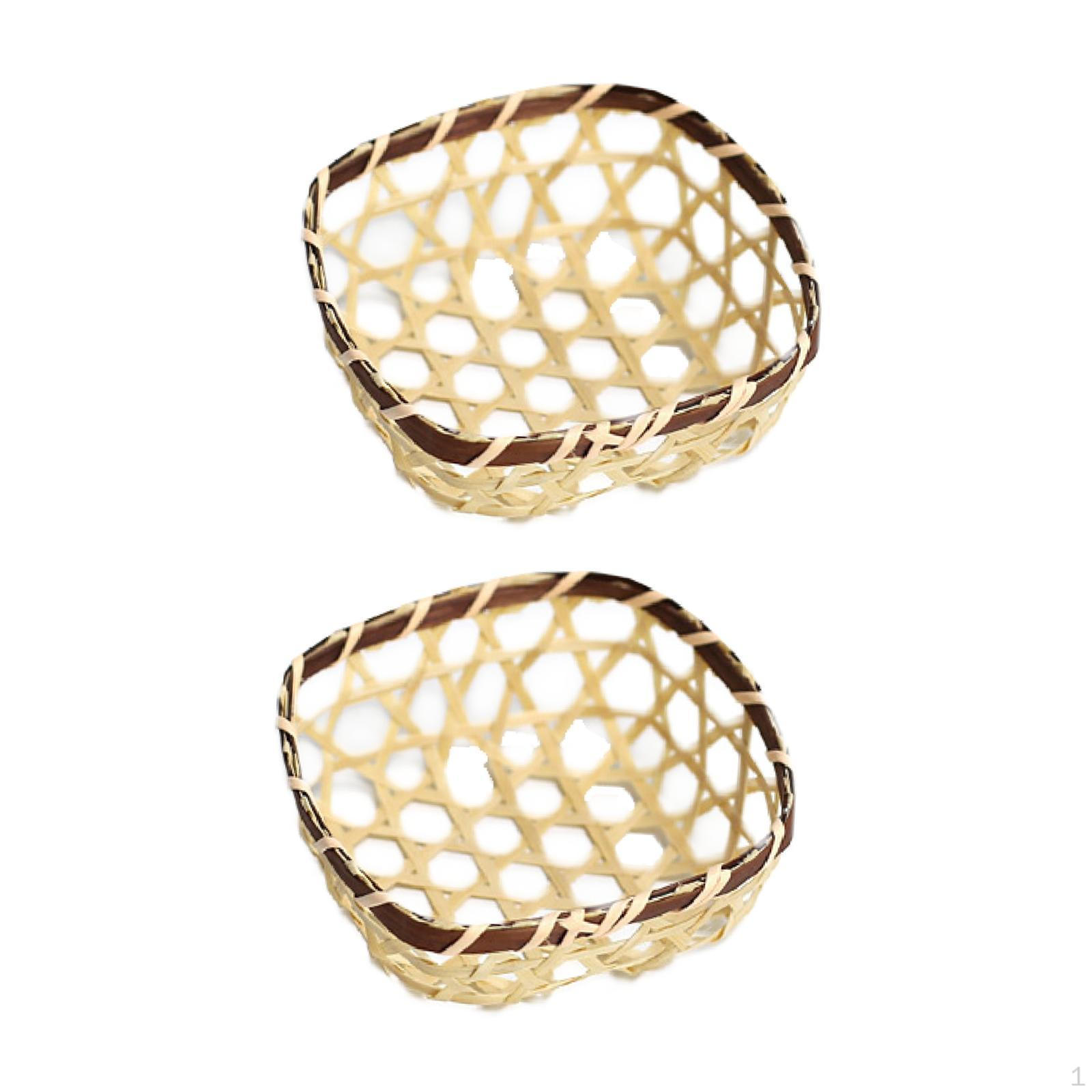 

2 шт. Бамбукові корзини для сервірування. Ткані кошики. Міні, ручної роботи, багатофункціональні сільські декоративні 9cm Square