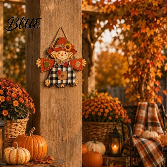 Front Door Welcome Sign Fall Wooden Hanging Sign Autumn Scarecrow & Pumpkin Maple Leaf Decor Hanger Harvest Thanksgiving Decor Farmhouse
