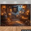 Washable 2D Flat Skull Pirate-themed Background Fabric Including Skull Flags Barrel Skulls Treasure Chests Bones and Oil