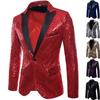Lapel Long Sleeve Flap Pockets Single Button Men Blazer Event Host Shiny