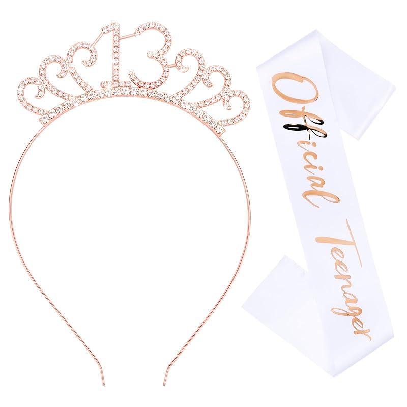 CIEHER 13th Birthday Headband, Sash Set & Tiara - Birthday Decorations & Gifts for Teen Girls