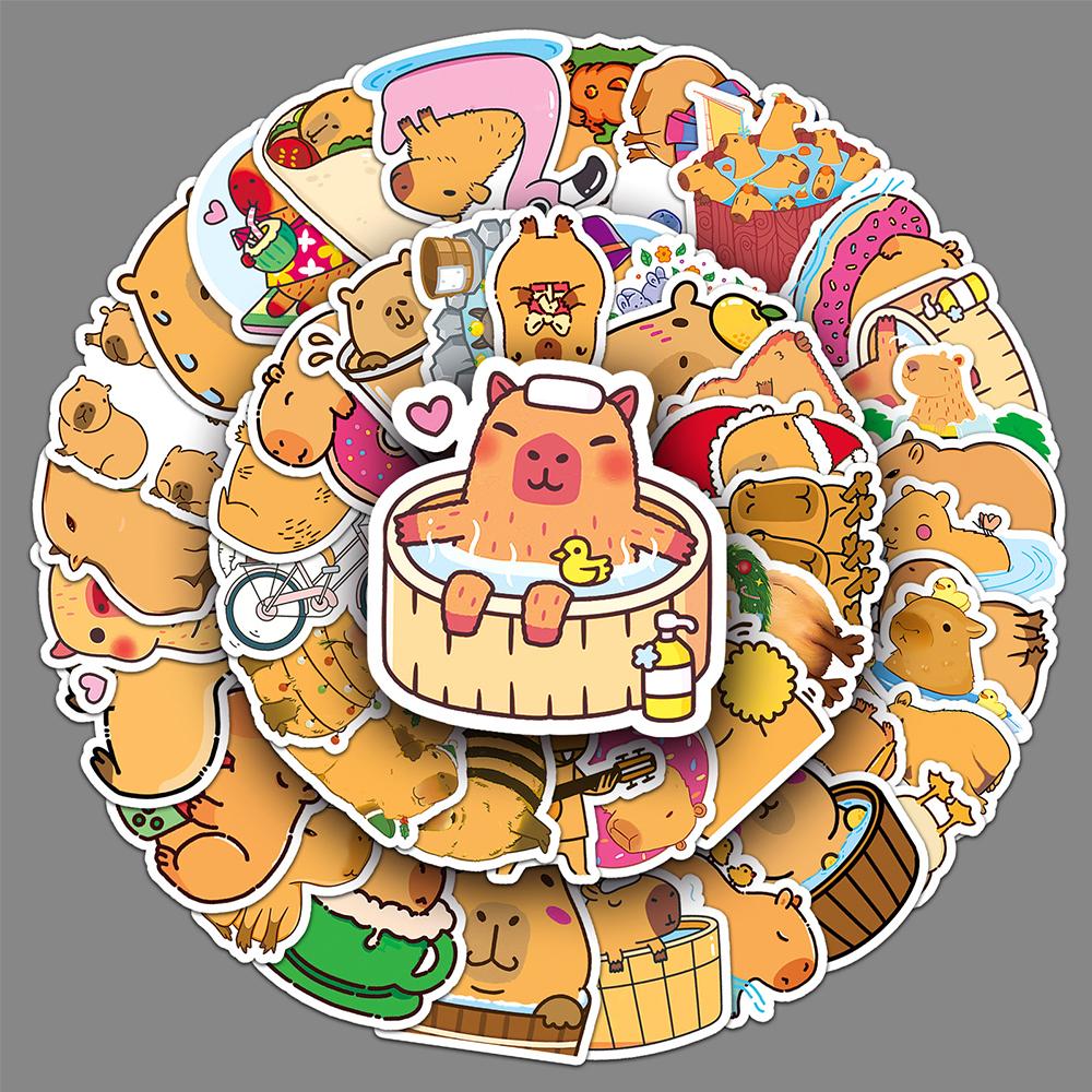 50 Pcs Cute Capybara Stickers for Water Bottles Laptop Guitar Luggage Bike