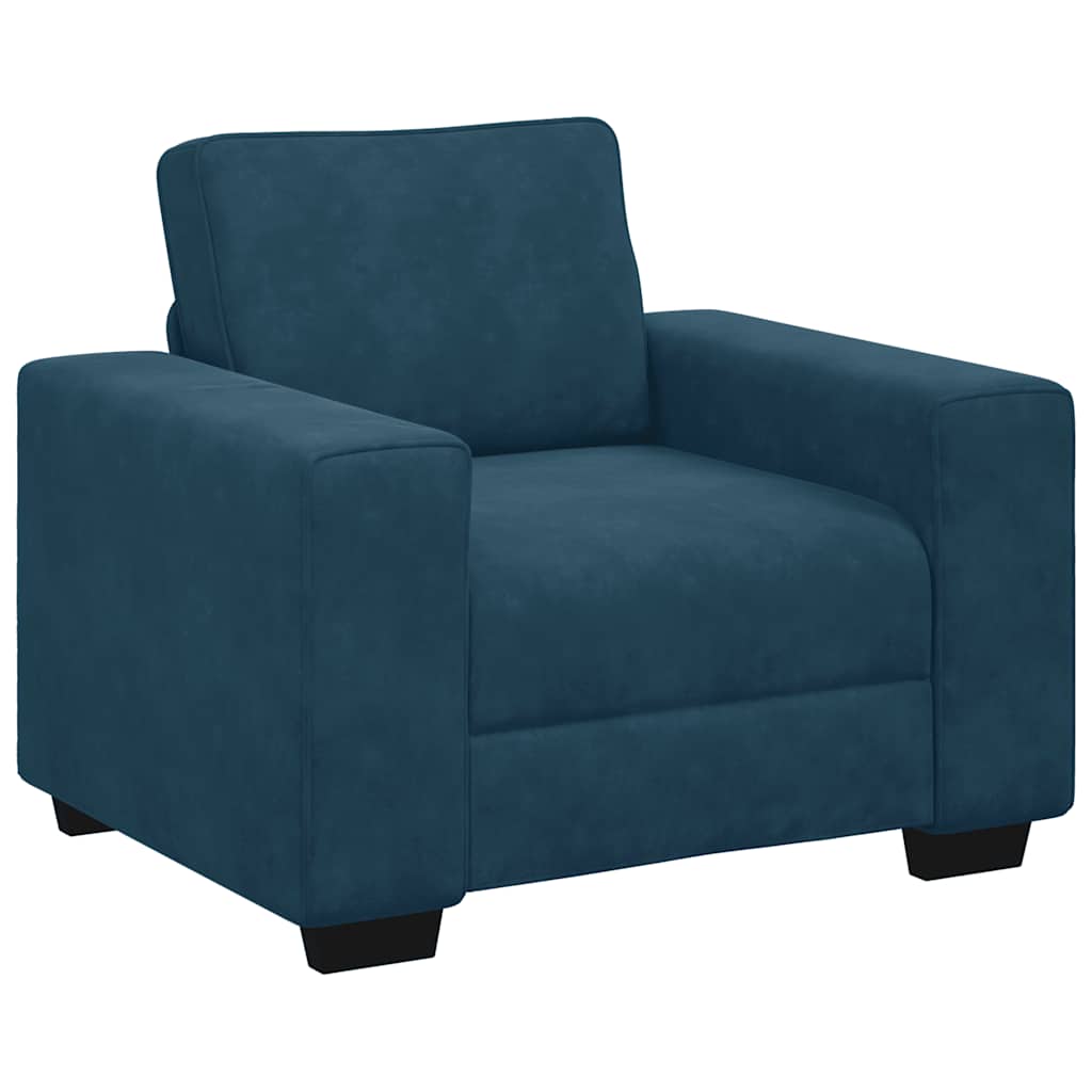 3 Piece Sofa Set with Cushions Blue Velvet