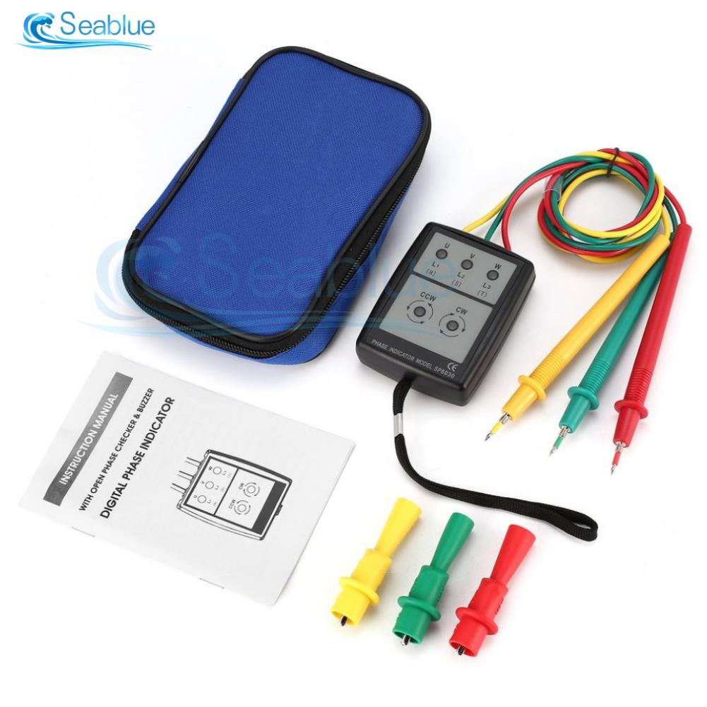 60-600V AC Smart Digital LED Three 3 Phase Rotation With LED Indicator Tester Detector Meter SP8030/SM852B With Portable Pouch