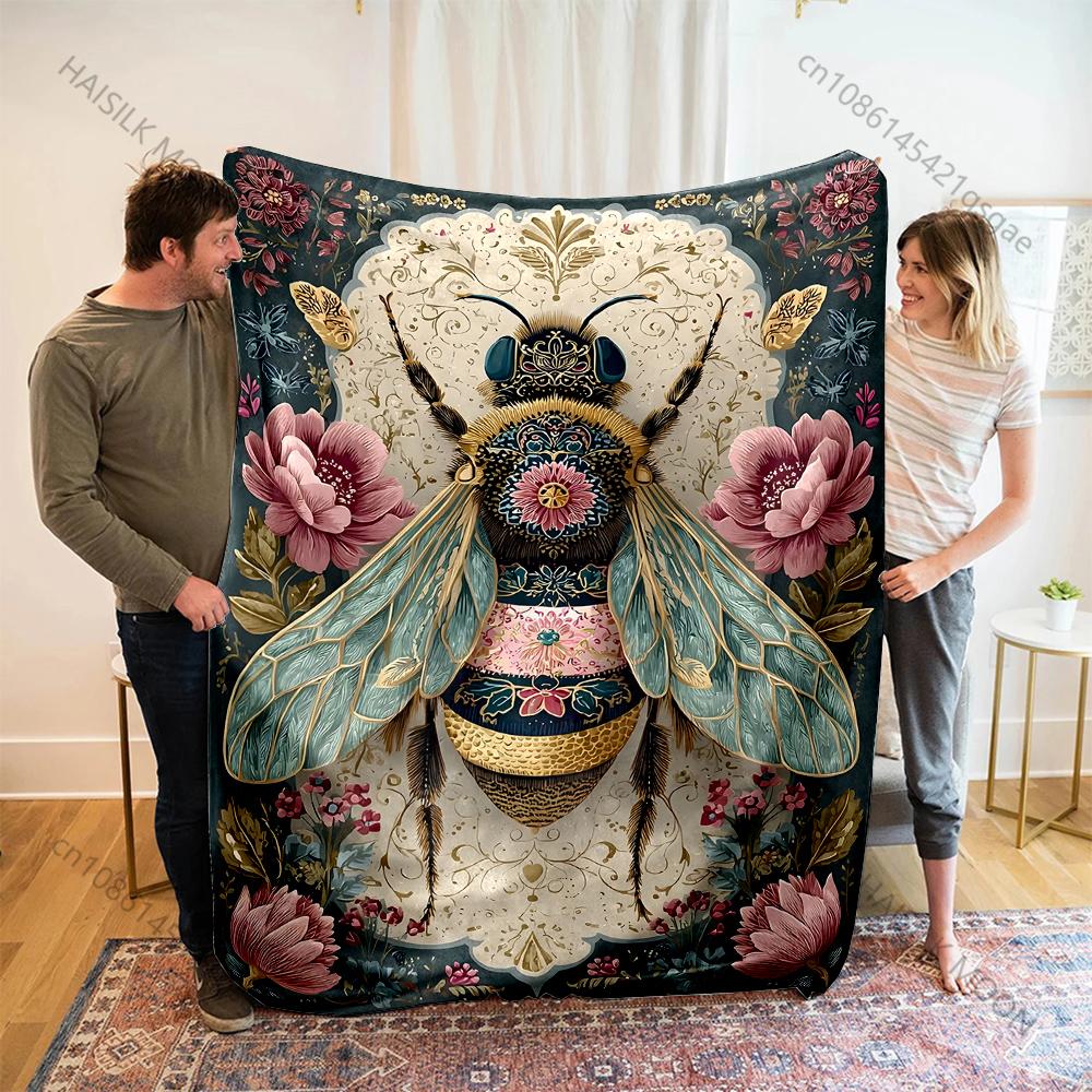 Ornamental Insect Floral Design Print Blanket Warm Soft Fluffy Kids and Adult Sofa Bed Throw Blanket for Home Travel Camping