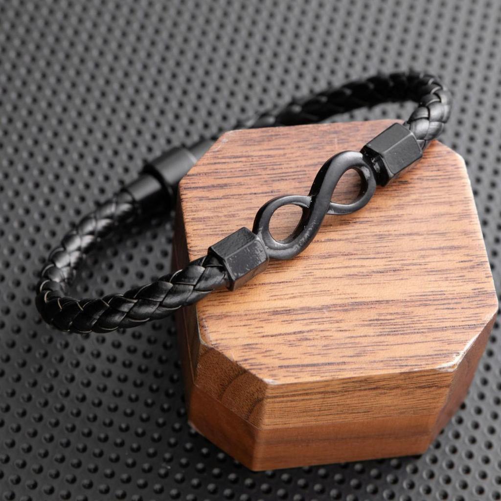Men's Leather Infinity Bracelet - European & American Style, Personalized Woven Design, Simple Hand Rope with Lucky 8 Symbol