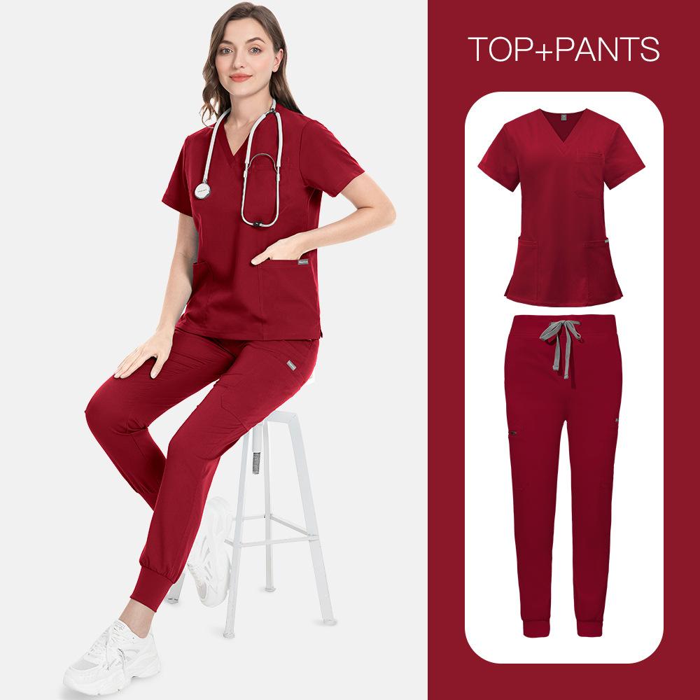 14-Color Scrub Set Women'S High Quality Pocket V-Neck Two-Piece Set Doctor Nurse Uniform Hospital Overalls Thick