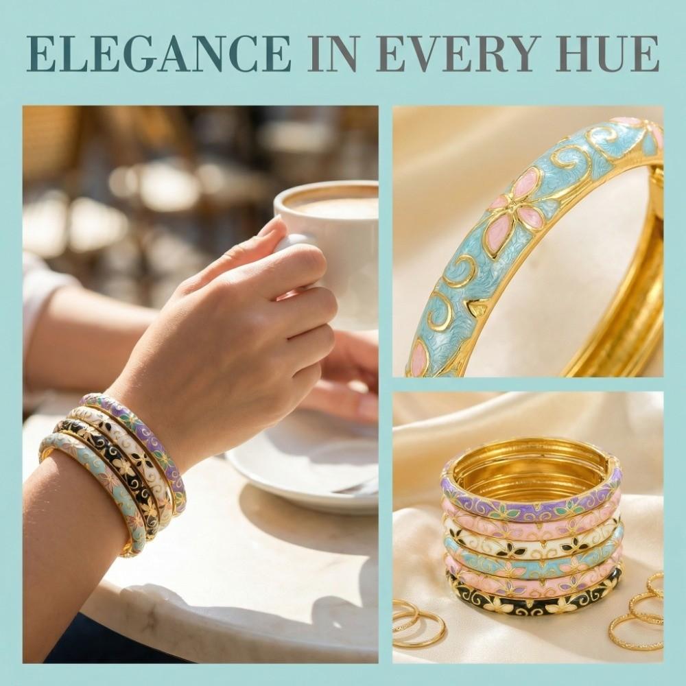 Traditional Vintage Cloisonne Bangle Classic Chinese Hollow Out Flower Bangle Vintage Ethnic Women's Hand Bracelet Jewelry Gifts