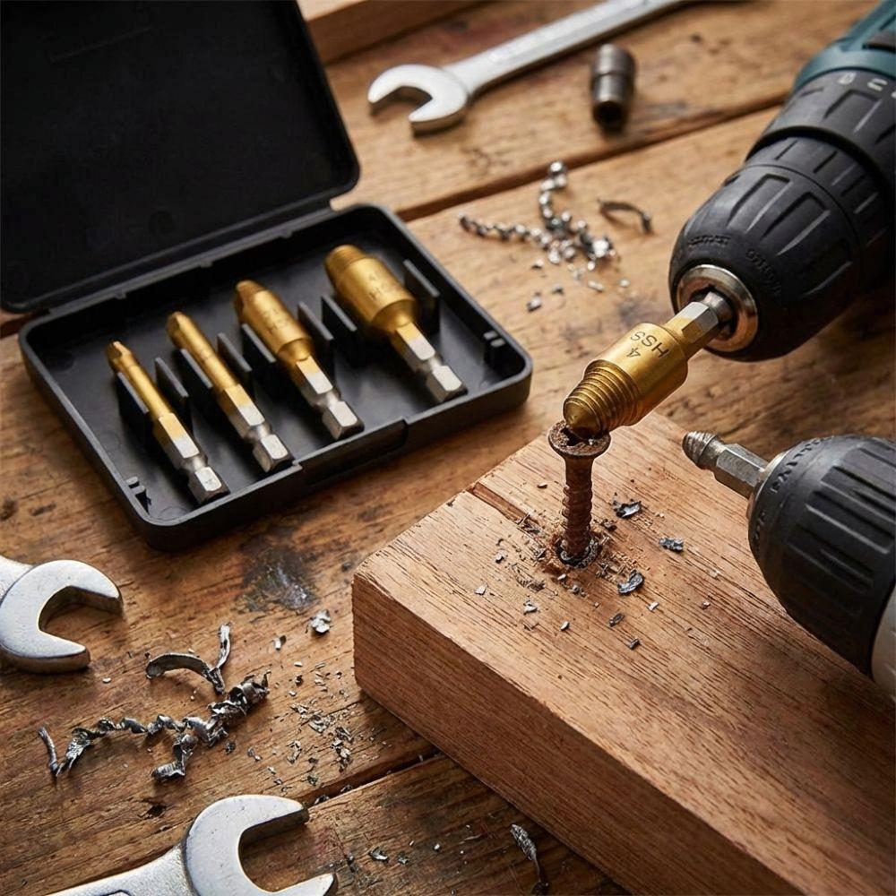 Hex Shank Screw Extractor Set Hardened Steel Easy Out Drill Tool  Rusted Screws