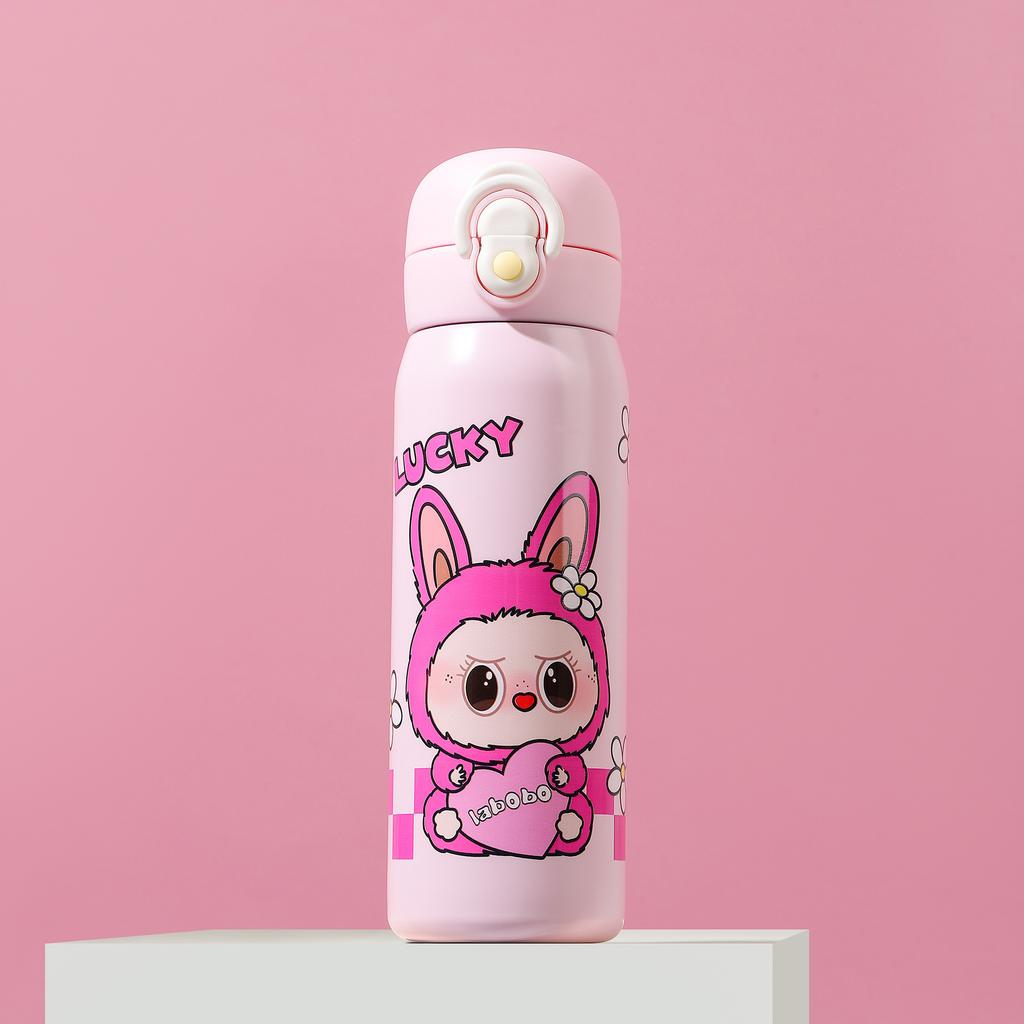 316 Food Grade Cat Thermos Cup, Portable Double Drinking Straw Water Cup, Cartoon Bouncing Direct Drinking Cup