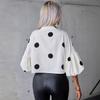 Ladies Autumn Winter Puff Sleeves Lapel Half Sleeve Printed Shirt Top