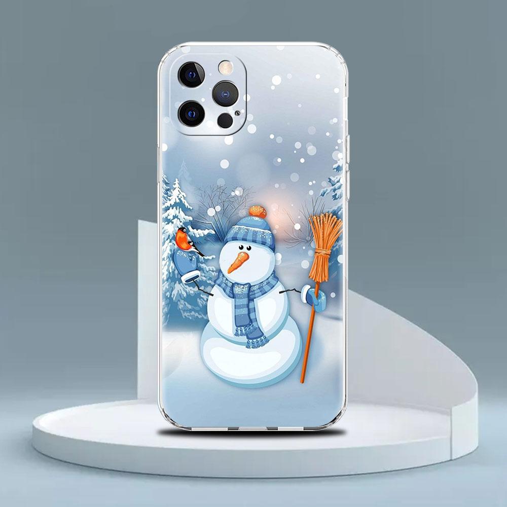 Cartoon Snowman Christmas Clear Case For Apple iPhone 13 11 14 12 Pro 7 8 Plus XR X XS Max 6 6S 13Pro Silicone Phone Cover