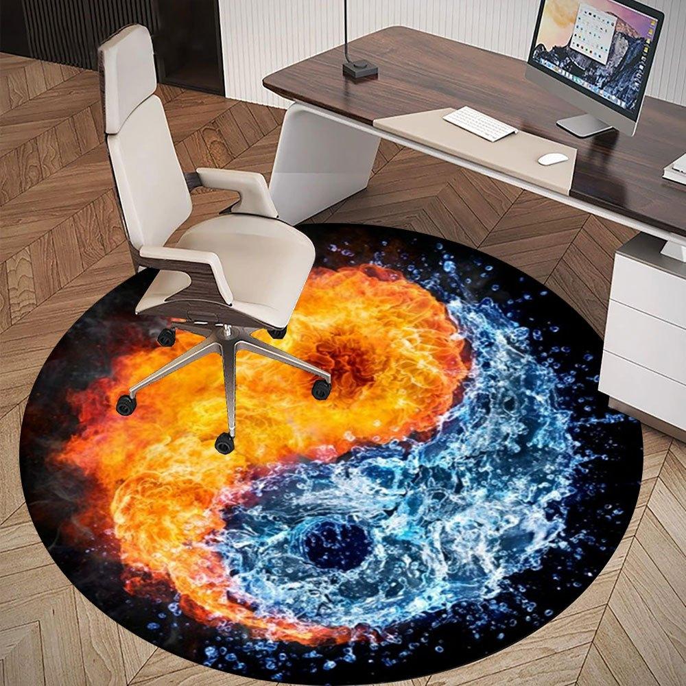 Flame & Water Yin Yang Symbol Art PrintRound Non-Slip Chair Mat Chair Carpet for Office Rugs for Office Decor Gift For Valentine's Day Mother's Day Ha