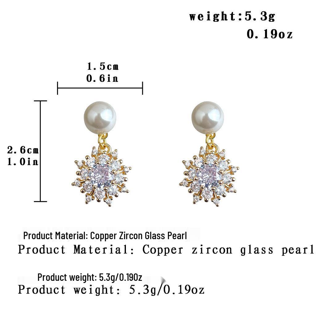 Elegant 925 Silver Snowflake Zircon Pearl Earrings for Women – Versatile and Luxurious Design