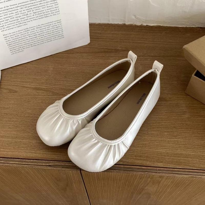 Fashion SUOJIALUN 2025 Autumn Women New Brand Flat Shoes Fashion Pleated Shallow Slip On Single Shoes Soft Flat Heel Outdoor Ballet Shoe