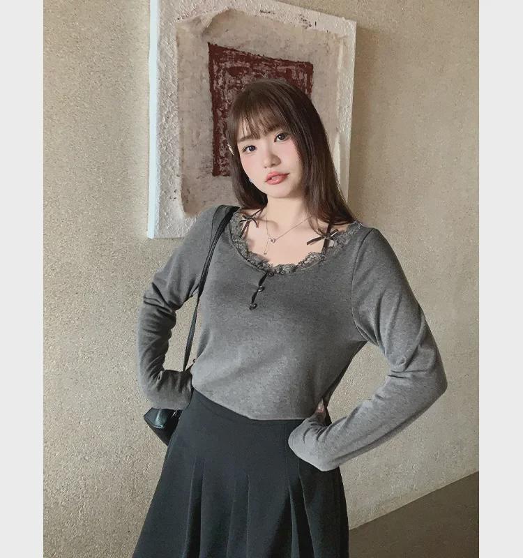 Women's Plus Size Lace Splicing One-Shoulder Long-Sleeve T-Shirt