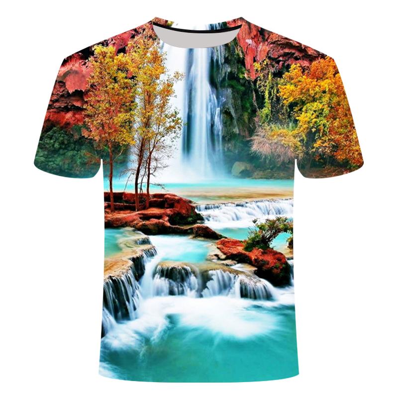 Men's T-Shirt Summer Forest Sunset Pattern 3d Printed Natural Pattern Casual Comfort O Collar Tops Oversized Clothing